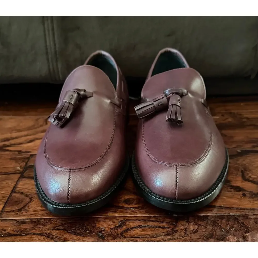 $950 NIB Nettleton Burgundy Leather Almond Toe Tassel Loafers Slip Ons Shoes 8D